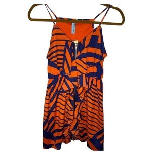 Francesca’s Orange/Navy Geometrical sphagetti strap Drop Waist Dress